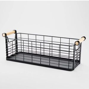 Home Interiors Black Wire Basket with Wooden Handles